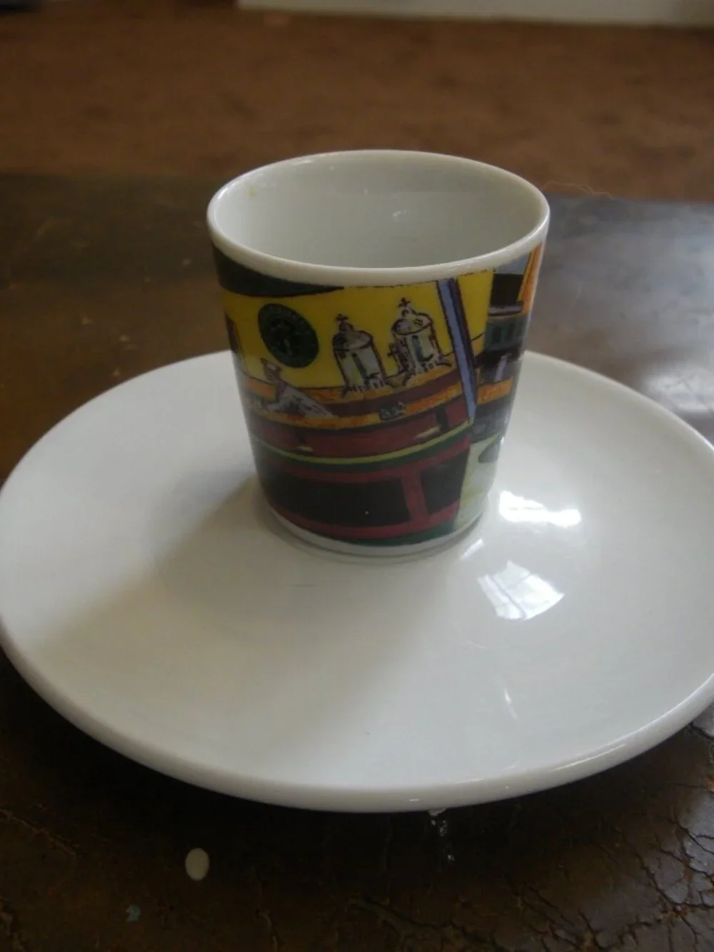 Small Coffee Cup w/ Saucer Starbucks Night Hawks Mash Up Graphics Unique!